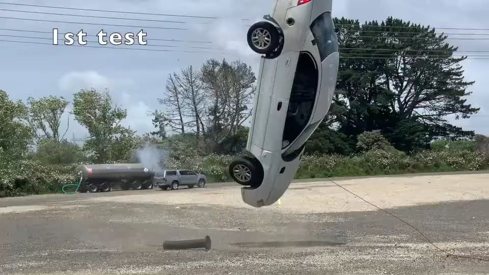 1st test — vertical lift during nitrogen-powered rollover testing.